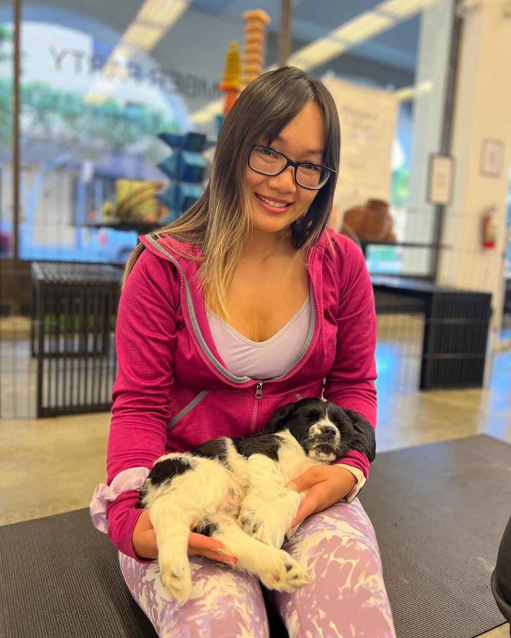 The Delgado family with their Cocker Spaniel puppy Pepper in Phoenix, Arizona